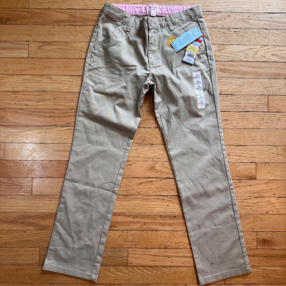 Cat & Jack Kids Khaki Straight Leg‎ School Uniform Pants Reinforced Knee Size 14